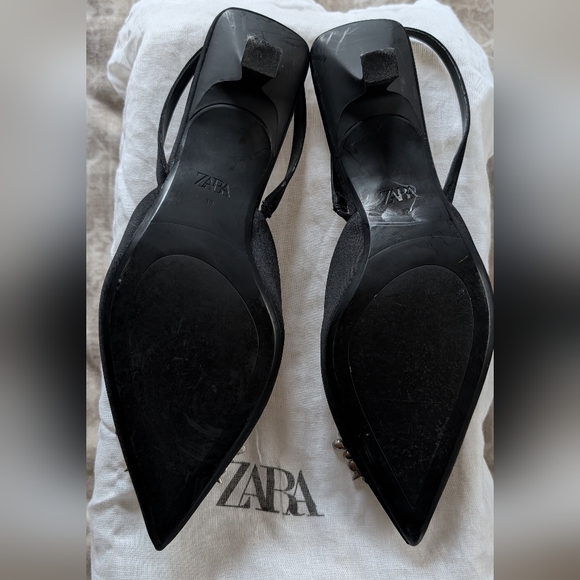 Zara Black Slingback Kitten Heels with Crystal Embellishments - Picture 3 of 5